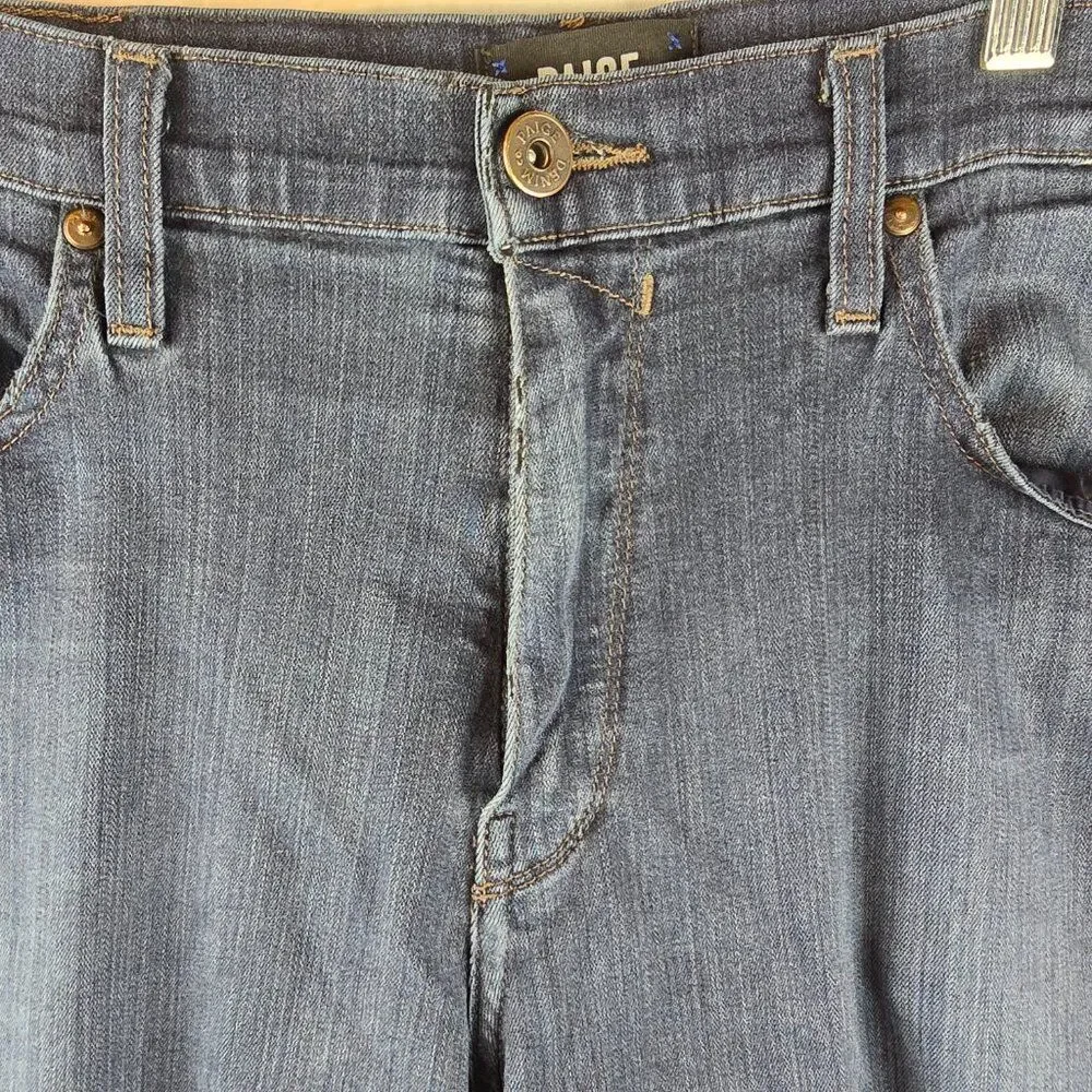 Paige Jeans Mens 34x27 Blue Denim Federal Slim Straight Dark Wash Stretch Damage